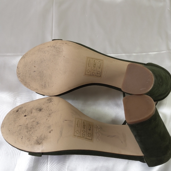 ALDO MYLY Women Block High Heel Suede Shoes Size 10 Dark Green Color Ankle Strap - Picture 10 of 12